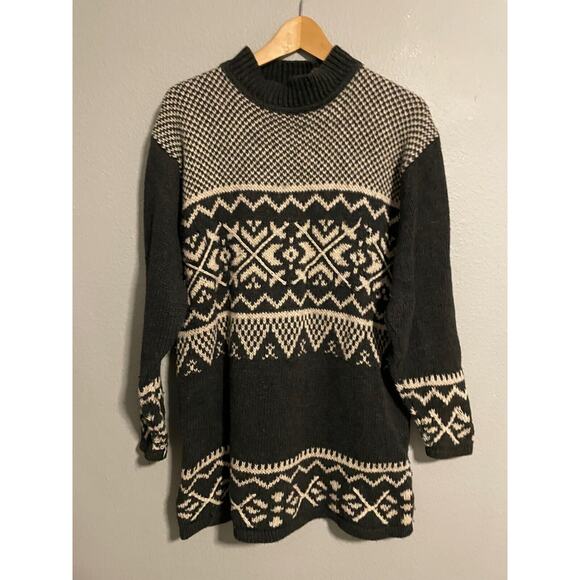 Vintage St. Johns Bay Mens Sweater XL Gray Wool Blend Fair Isle Mock Grandpa 90s - Picture 1 of 6